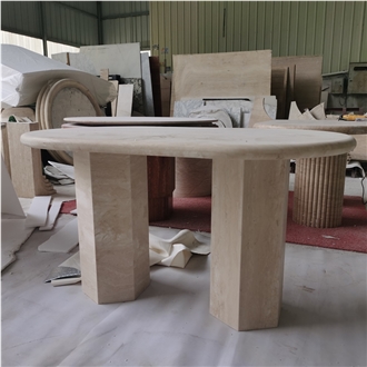 Nordic Style Oval Shape White Travertine Dining Table
