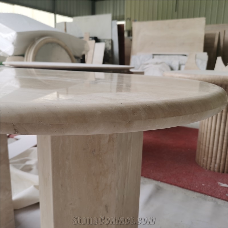 Nordic Style Oval Shape White Travertine Dining Table