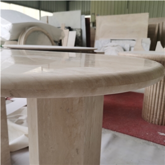 Nordic Style Oval Shape White Travertine Dining Table