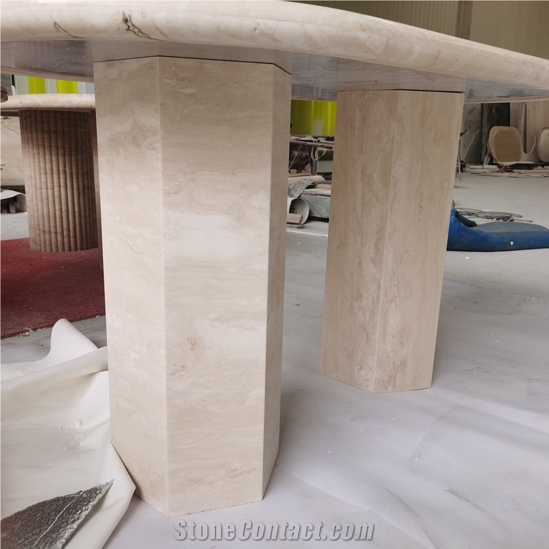 Nordic Style Oval Shape White Travertine Dining Table