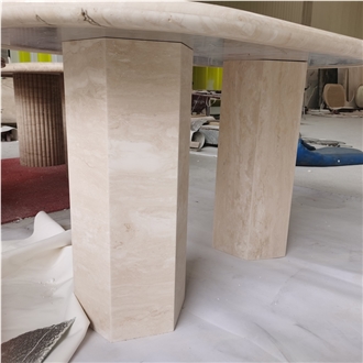Nordic Style Oval Shape White Travertine Dining Table