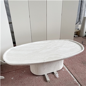Oval Shaped Simple Style White Travertine Coffee Table