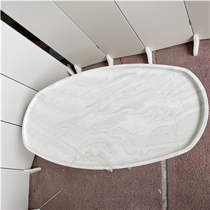 Oval Shaped Simple Style White Travertine Coffee Table