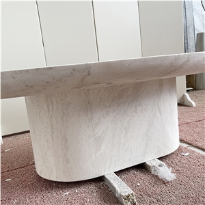 Oval Shaped Simple Style White Travertine Coffee Table