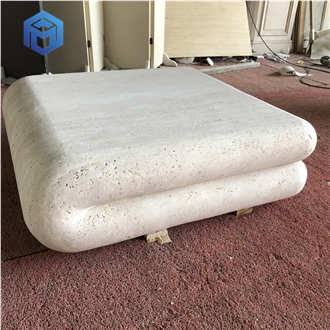 Quilt-Shaped Edges White Travertine Coffee Table