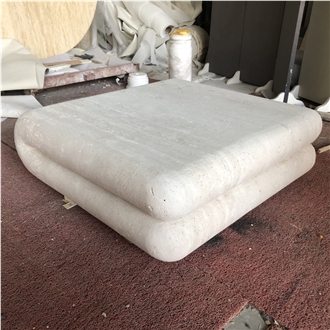 Quilt-Shaped Edges White Travertine Coffee Table