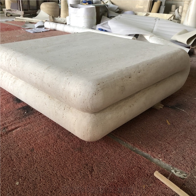 Quilt-Shaped Edges White Travertine Coffee Table