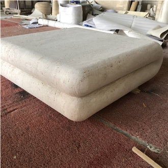 Quilt-Shaped Edges White Travertine Coffee Table