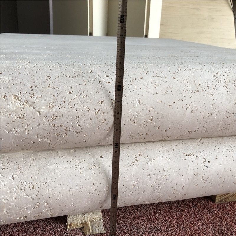 Quilt-Shaped Edges White Travertine Coffee Table