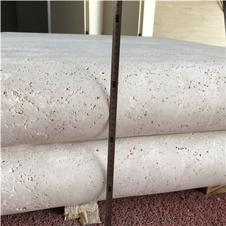 Quilt-Shaped Edges White Travertine Coffee Table