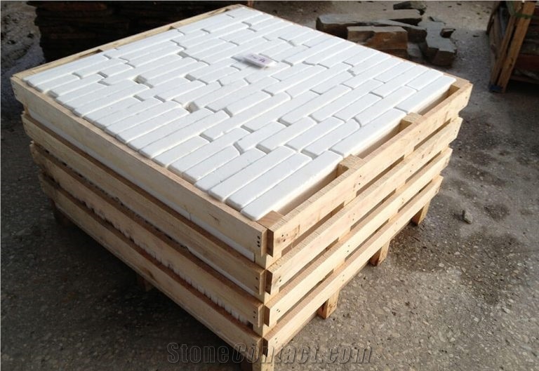 Tumbled White Thasos Marble Wall Brick 5 Cm