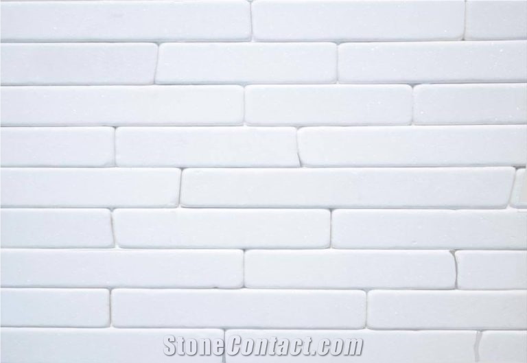 Tumbled White Thasos Marble Wall Brick 5 Cm