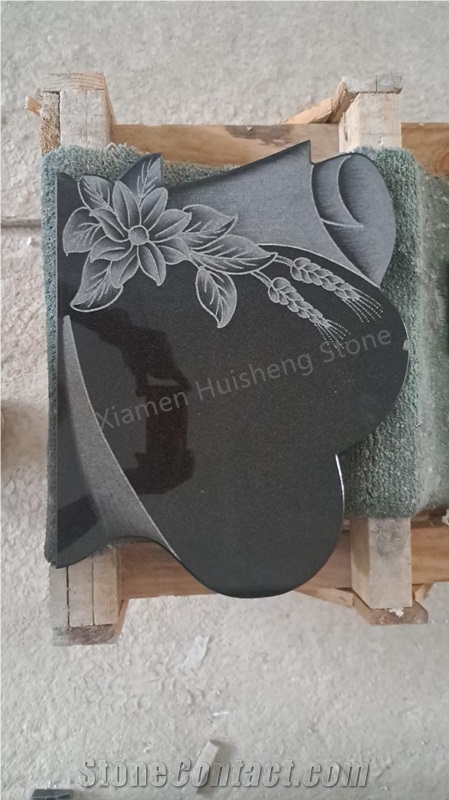 Black Granite Engraved Heart Headstone