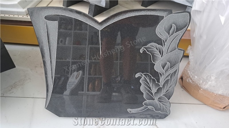 Black Granite Engraved Heart Headstone