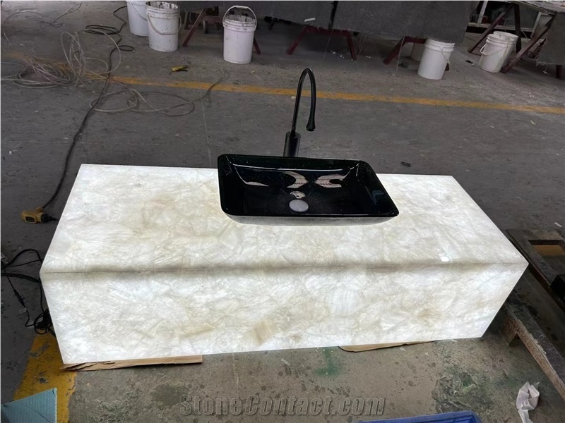 Crystal White Quartzite Vanity Top Bathroom Countertop