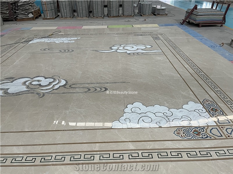 Auspicious Clouds Floor Water Jet Beige Carpet Medallions