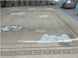 Auspicious Clouds Floor Water Jet Beige Carpet Medallions