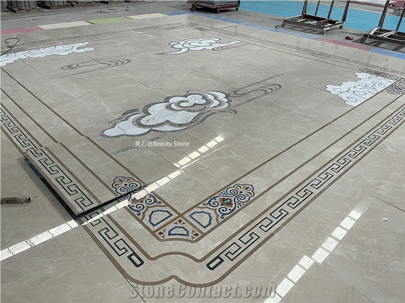 Auspicious Clouds Floor Water Jet Beige Carpet Medallions