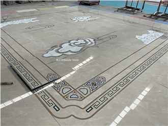 Auspicious Clouds Floor Water Jet Beige Carpet Medallions