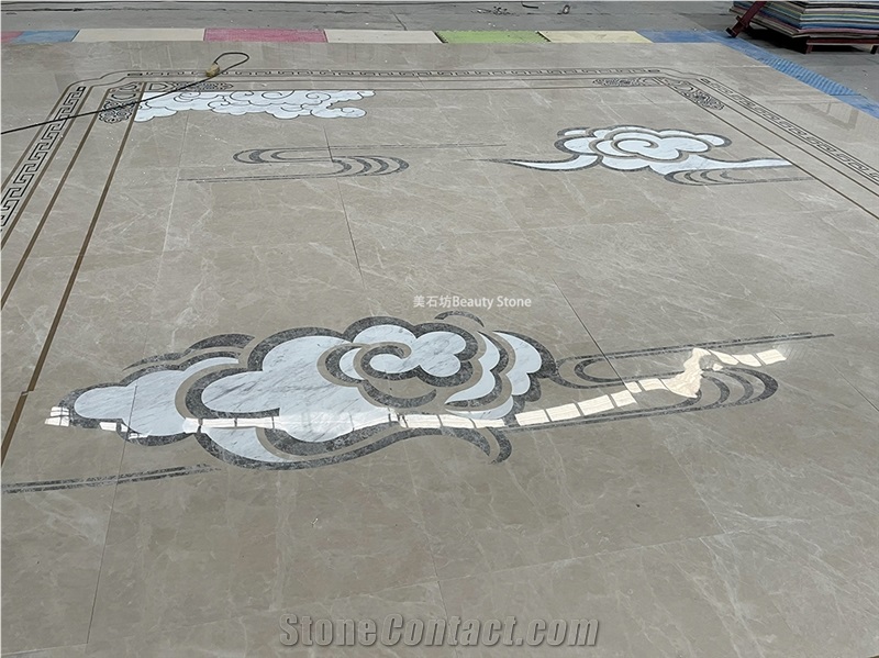 Auspicious Clouds Floor Water Jet Beige Carpet Medallions