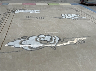 Auspicious Clouds Floor Water Jet Beige Carpet Medallions