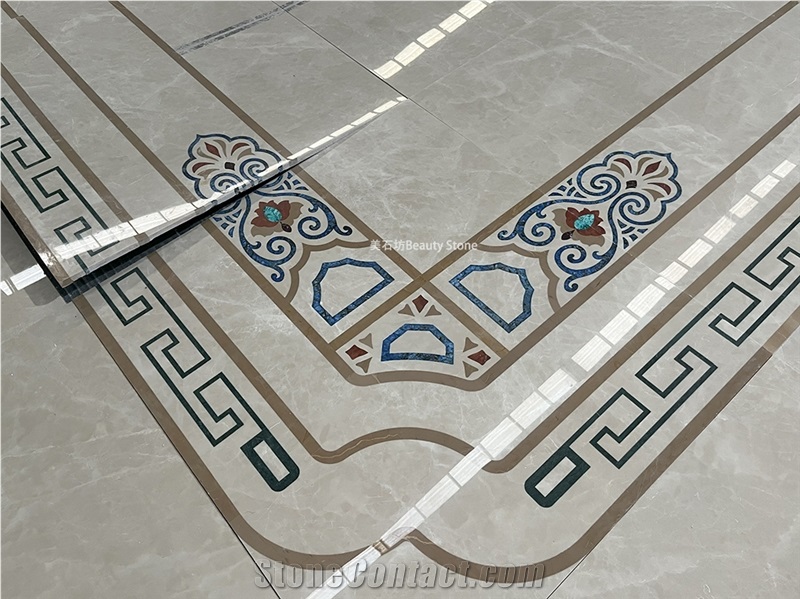 Auspicious Clouds Floor Water Jet Beige Carpet Medallions