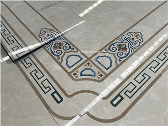 Auspicious Clouds Floor Water Jet Beige Carpet Medallions
