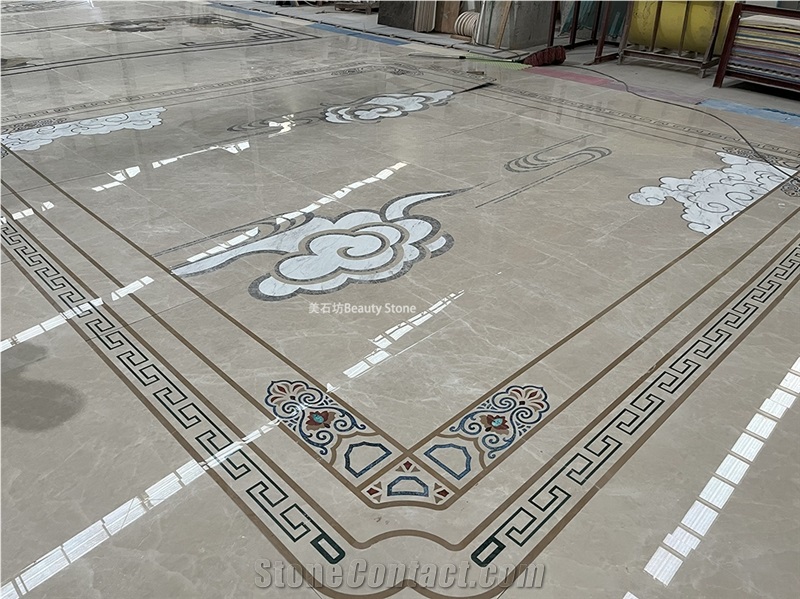 Auspicious Clouds Floor Water Jet Beige Carpet Medallions