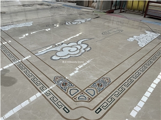 Auspicious Clouds Floor Water Jet Beige Carpet Medallions