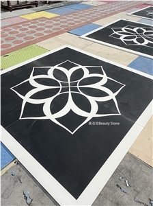 Black And White Flowers Waterjet Medallions Small Pattern