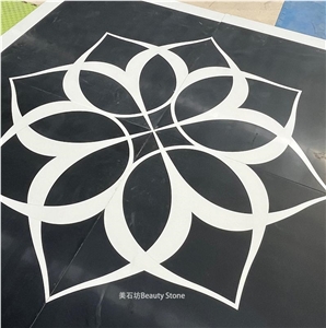 Black And White Flowers Waterjet Medallions Small Pattern