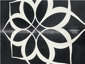 Black And White Flowers Waterjet Medallions Small Pattern