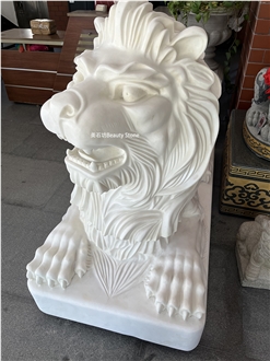 China White Marble Lion Guardian Sculpture