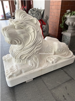 China White Marble Lion Guardian Sculpture
