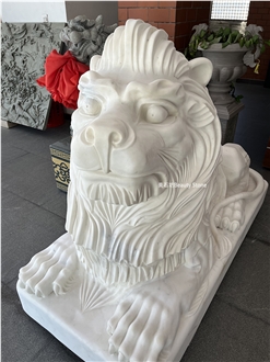 China White Marble Lion Guardian Sculpture