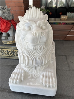 China White Marble Lion Guardian Sculpture