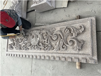 Gray Granite Flower Carving Wall Relief