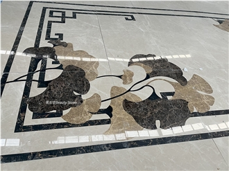Marble Decorations Designed Ginkgo Leaves Waterjet Medallion