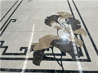 Marble Decorations Designed Ginkgo Leaves Waterjet Medallion