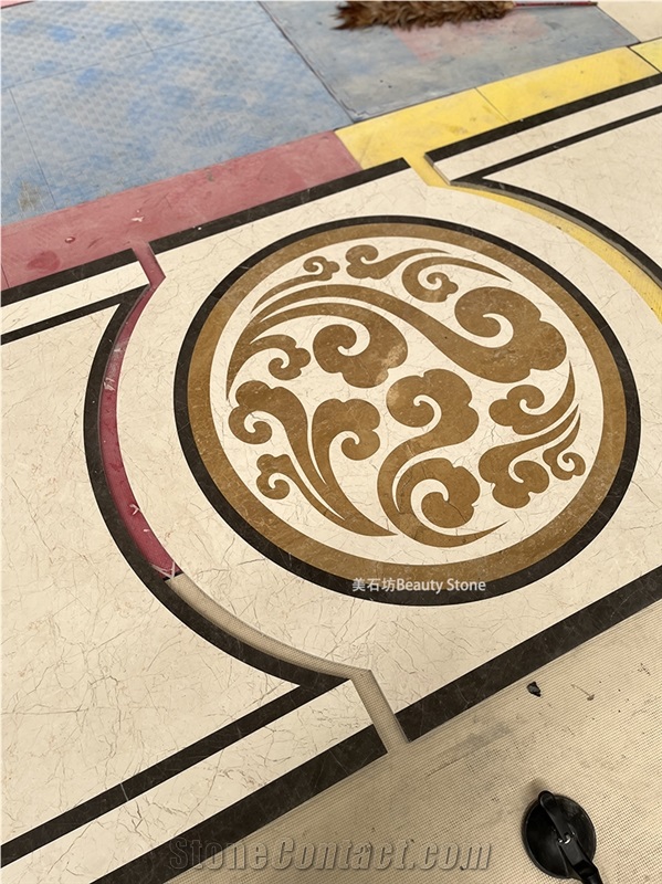 Natural Waterjet Marble Pattern Cut To Size Inlay Medallion