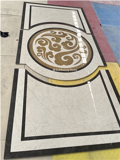 Natural Waterjet Marble Pattern Cut To Size Inlay Medallion