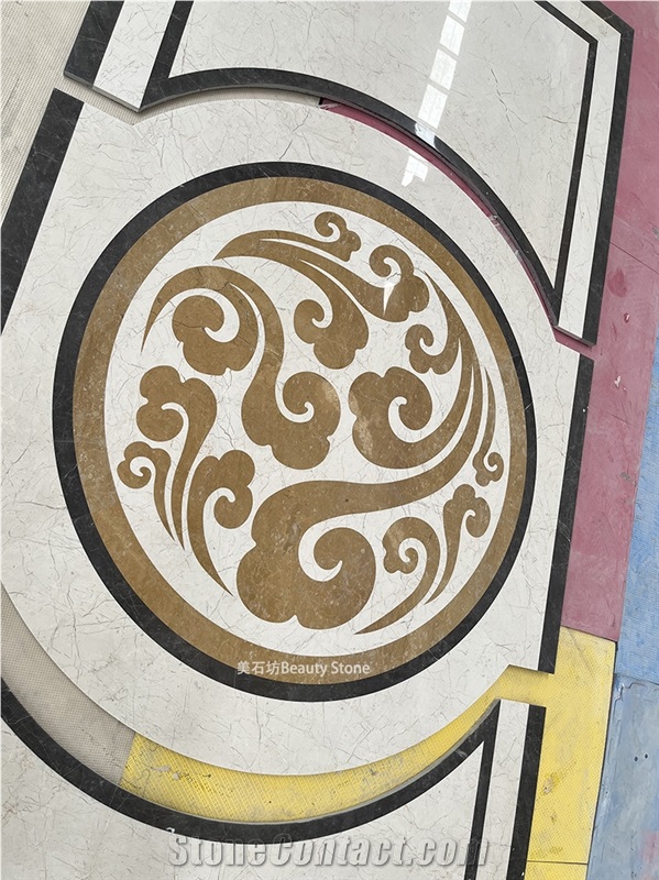 Natural Waterjet Marble Pattern Cut To Size Inlay Medallion