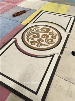 Natural Waterjet Marble Pattern Cut To Size Inlay Medallion