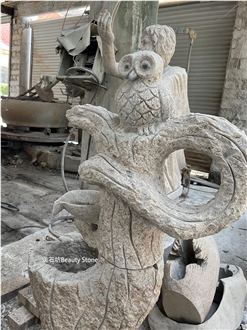 Sbrocaded Carp Fish And Owl Sculpture Granite