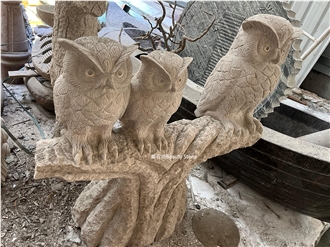 Sbrocaded Carp Fish And Owl Sculpture Granite