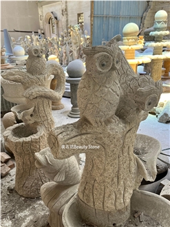 Sbrocaded Carp Fish And Owl Sculpture Granite