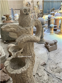 Sbrocaded Carp Fish And Owl Sculpture Granite