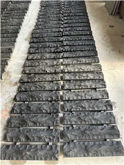 Split Black Basalt  Mushroomed Wall Tiles