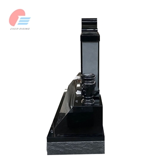 Absolute Black Granite Monument With Sandblast Cross On Top