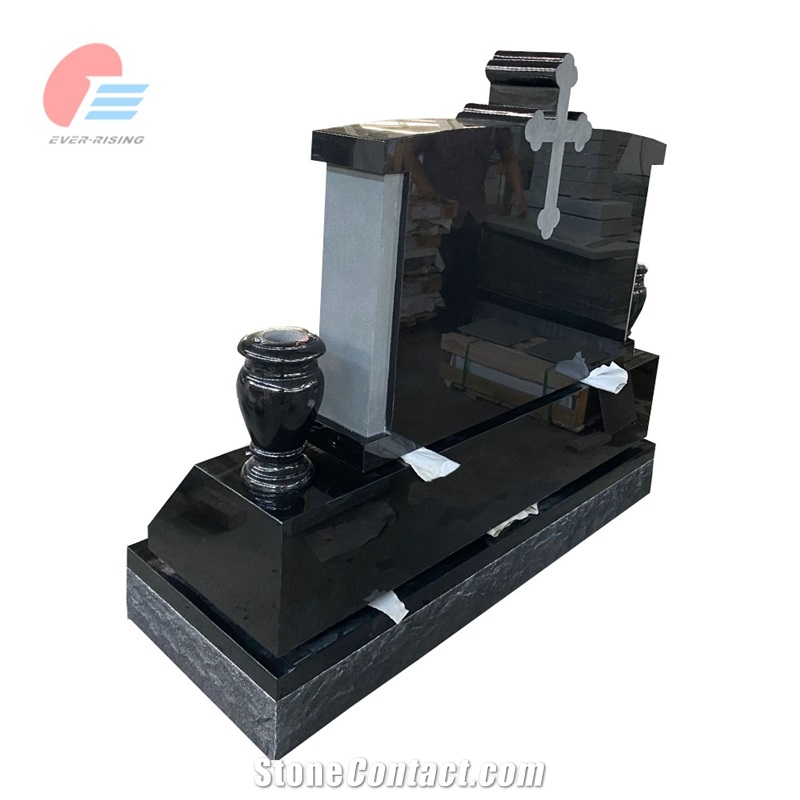 Absolute Black Granite Monument With Sandblast Cross On Top